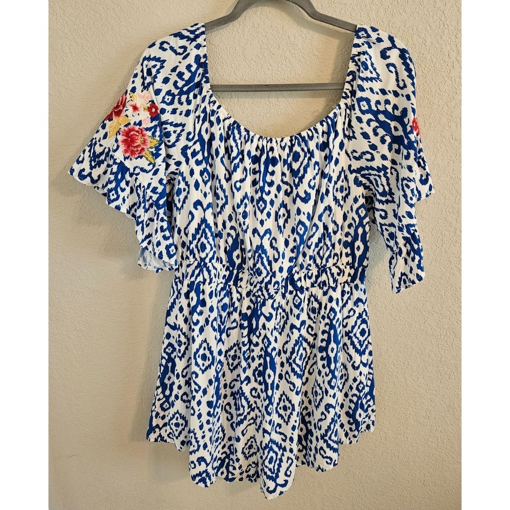 Savanna Jane Woman Size L Floral Embroidered Romper Inspired by Johnny Was Boho - Picture 2 of 8